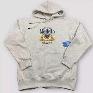 Market Modelo Heather Gray Beer Graphic Print Pullover Hoodie Men's Large NWT